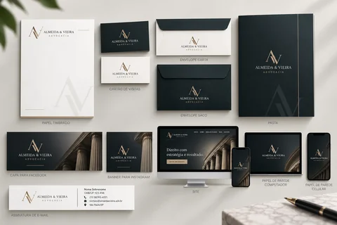 Mockup do Pacote Autoridade: identidade visual completa e site profissional